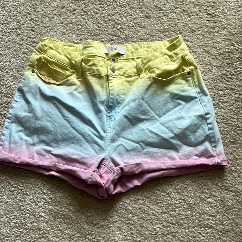 Judy Blue Yellow and Blue Jean Shorts High-Waisted